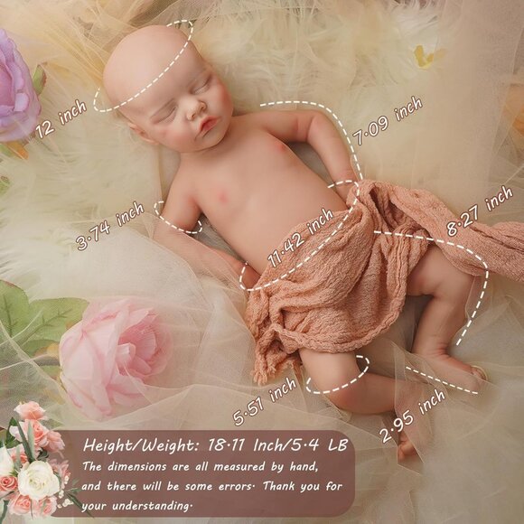 18 Inch Lifelike Full Silicone Body Dora-wheaten Newborn Girl Reborn Baby Doll - Picture 4 of 6